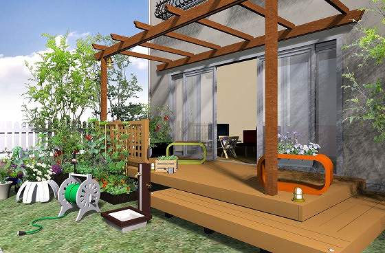 ウッドデッキとテラス屋根の定番の組み合わせ-憧れのお庭が実現できます。