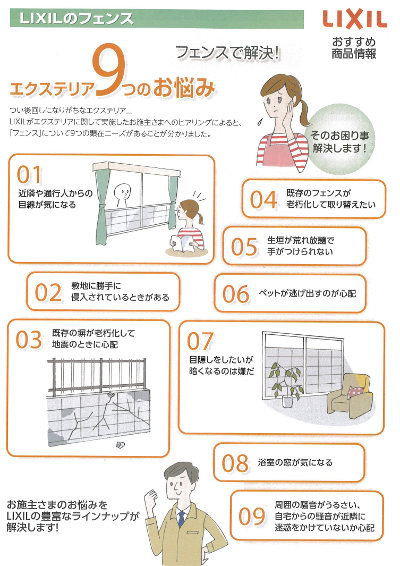 LIXIL社調査 フェンスで解決 9つのお悩み