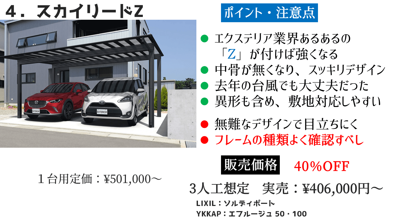 三協アルミのカーポート④スカイリードZ(旧スノースカイ)の特徴