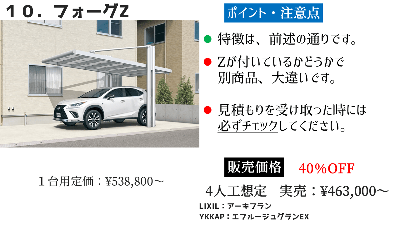 三協アルミのカーポート⑩フォーグZの特徴