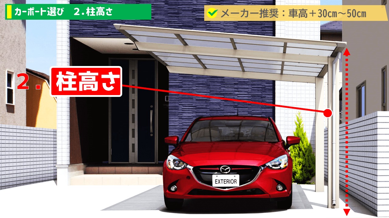 カーポート選び 2.柱高さ
