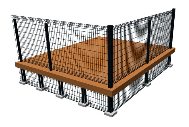 ウッドデッキの下は侵入防止にメッシュ囲い