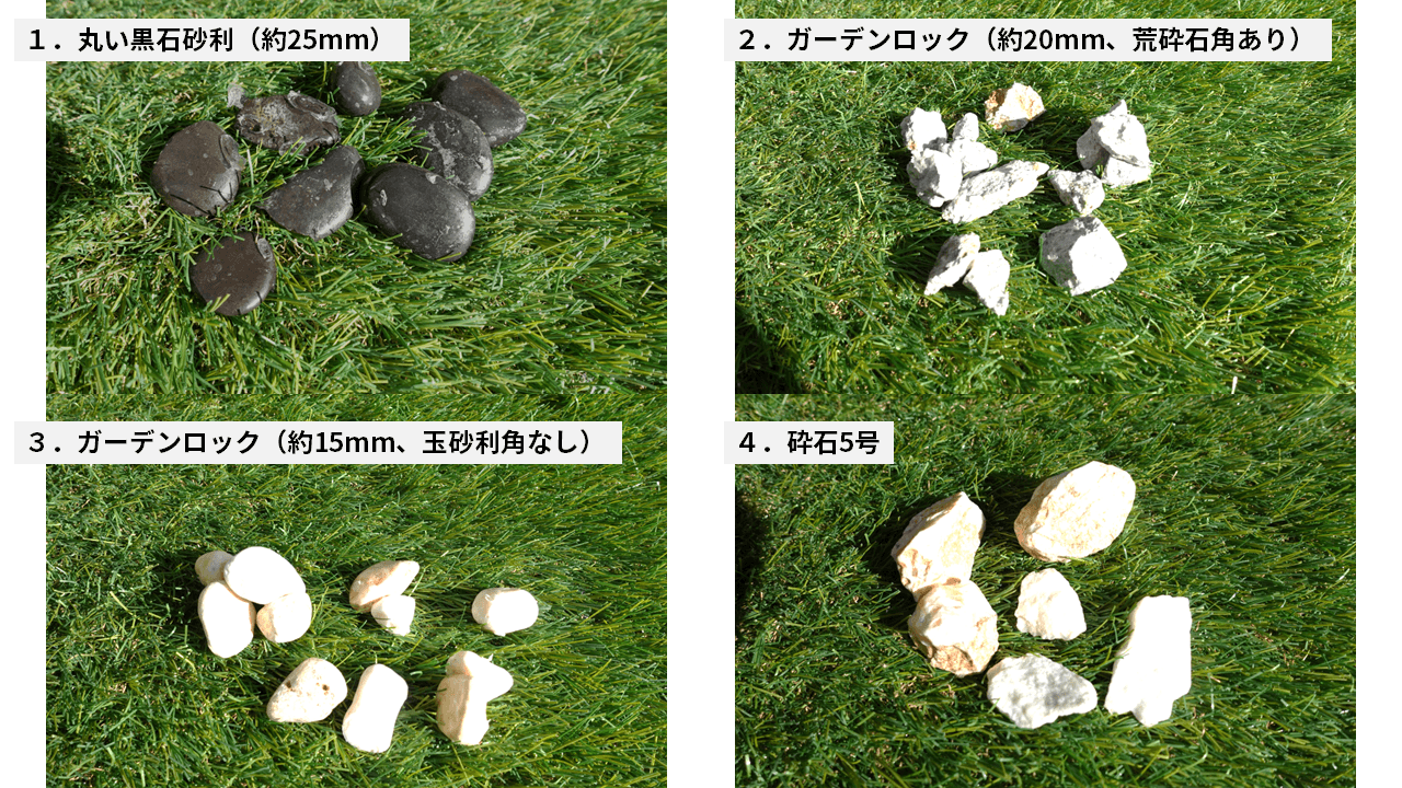 忖度なし、4種類の砂利を固めて強度実験