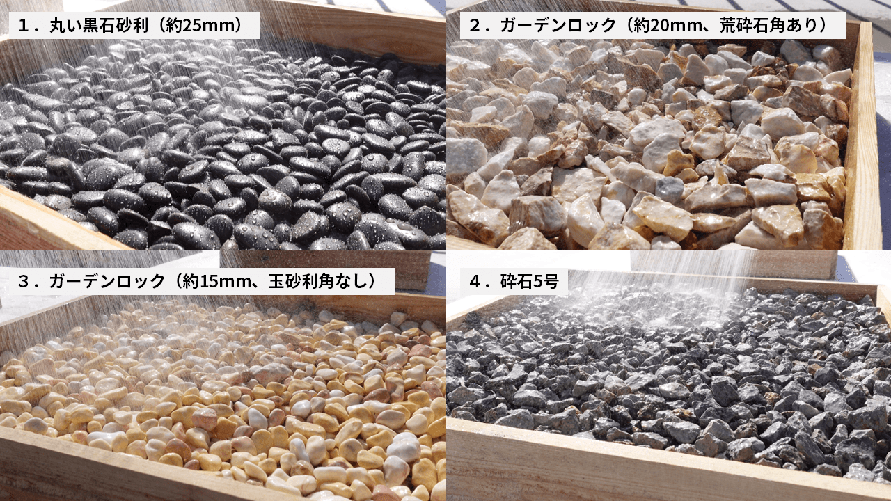 忖度なし、4種類の砂利を固めて強度実験