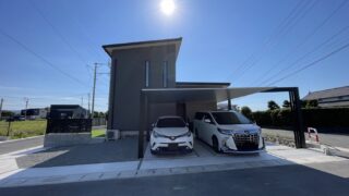 熊本県熊本市南区 新築外構 カーポートと駐車スペースの全景